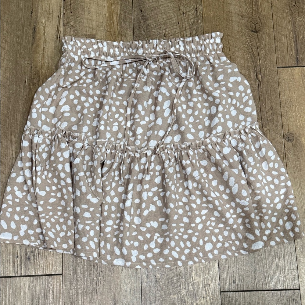 Beige Printed Ruffle Hem Skater Skirt